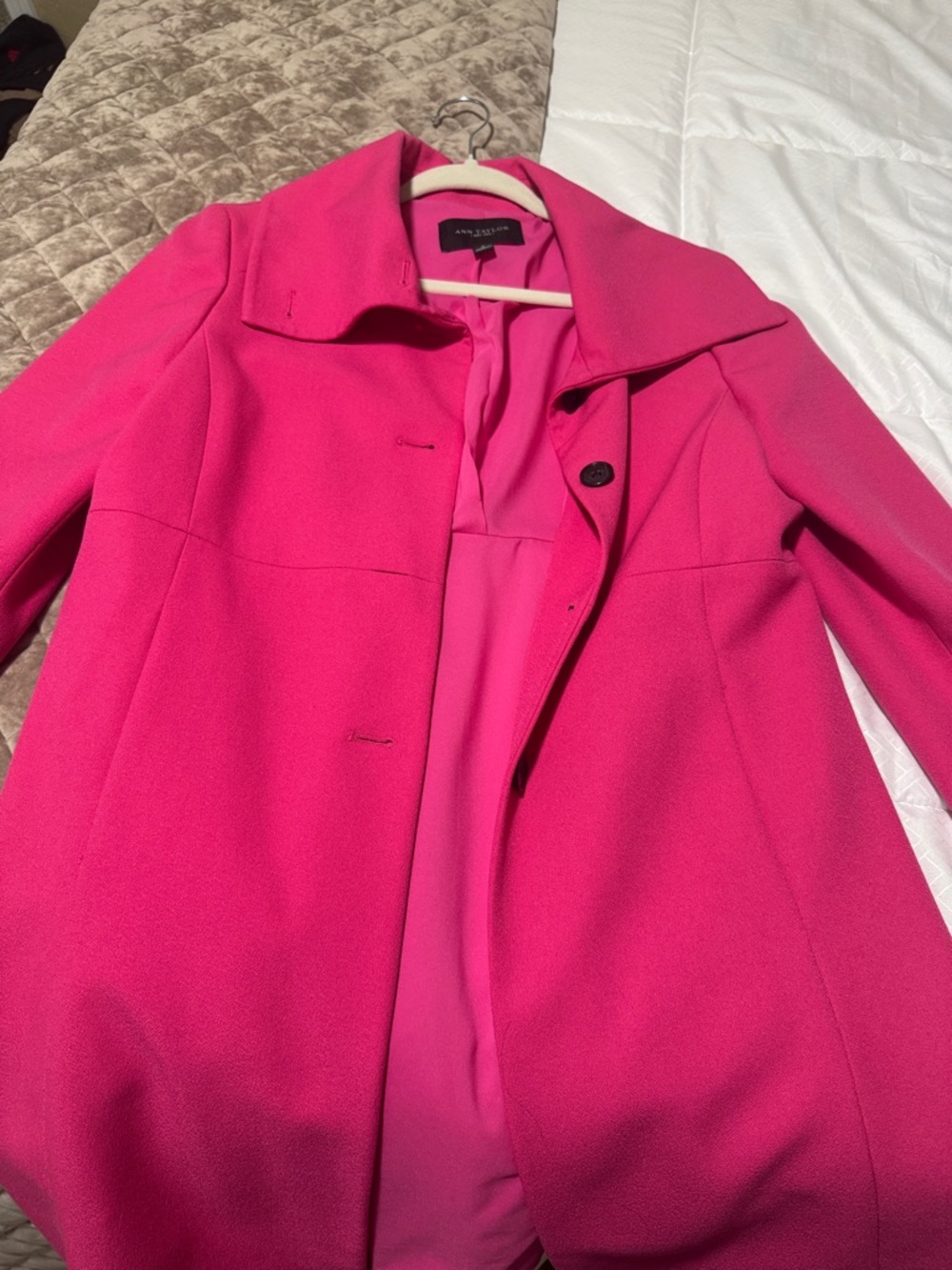 Anne Taylor Bright Fuchsia Wool-Blend Trench Coat